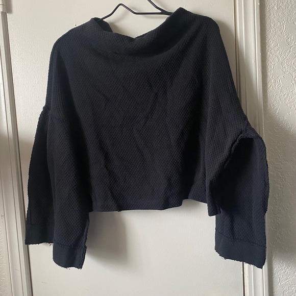 We The Free Tops - We The Free Free People Black Waffle Knit Cropped Split Back bell sleeve sweater